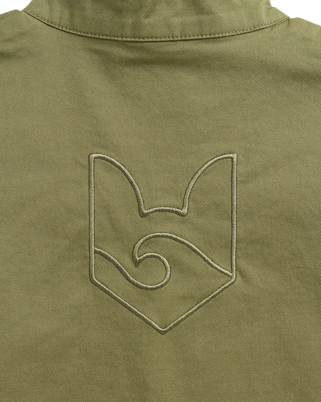 Fox and Ocean tonal fox and wave crest embroidered on the back of a kids jumpsuit