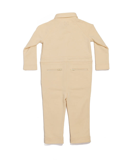 Fox and Ocean Kids Collared Jumpsuit - back view with zippered pockets and embroidered logo