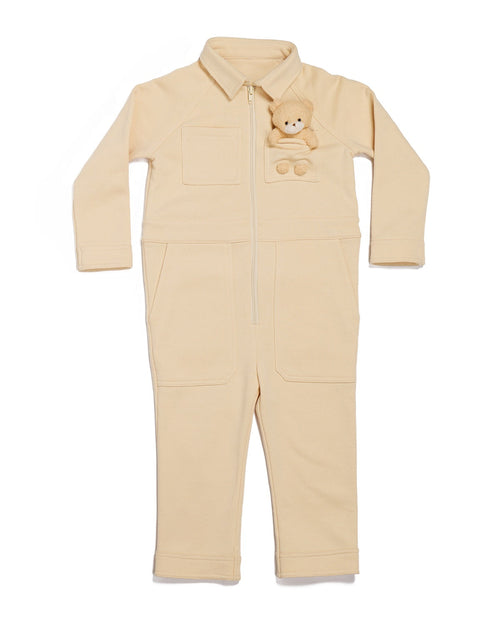 Fox and Ocean Kids Collared Jumpsuit with bear pocket - front view
