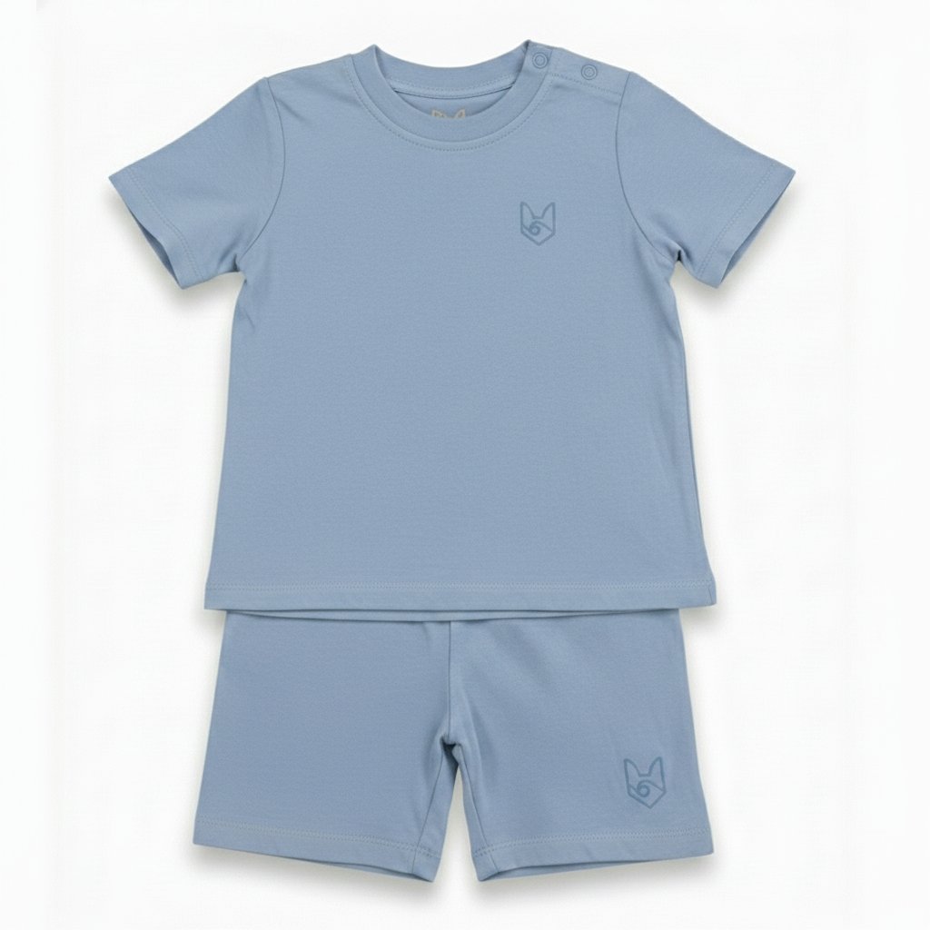 Fox & Ocean Kids Biker Shorts in Sky — front view