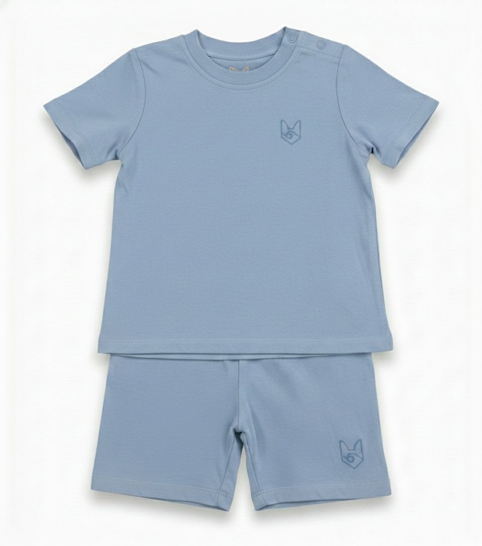 Fox & Ocean Kids Biker Shorts in Sky — waistband detail