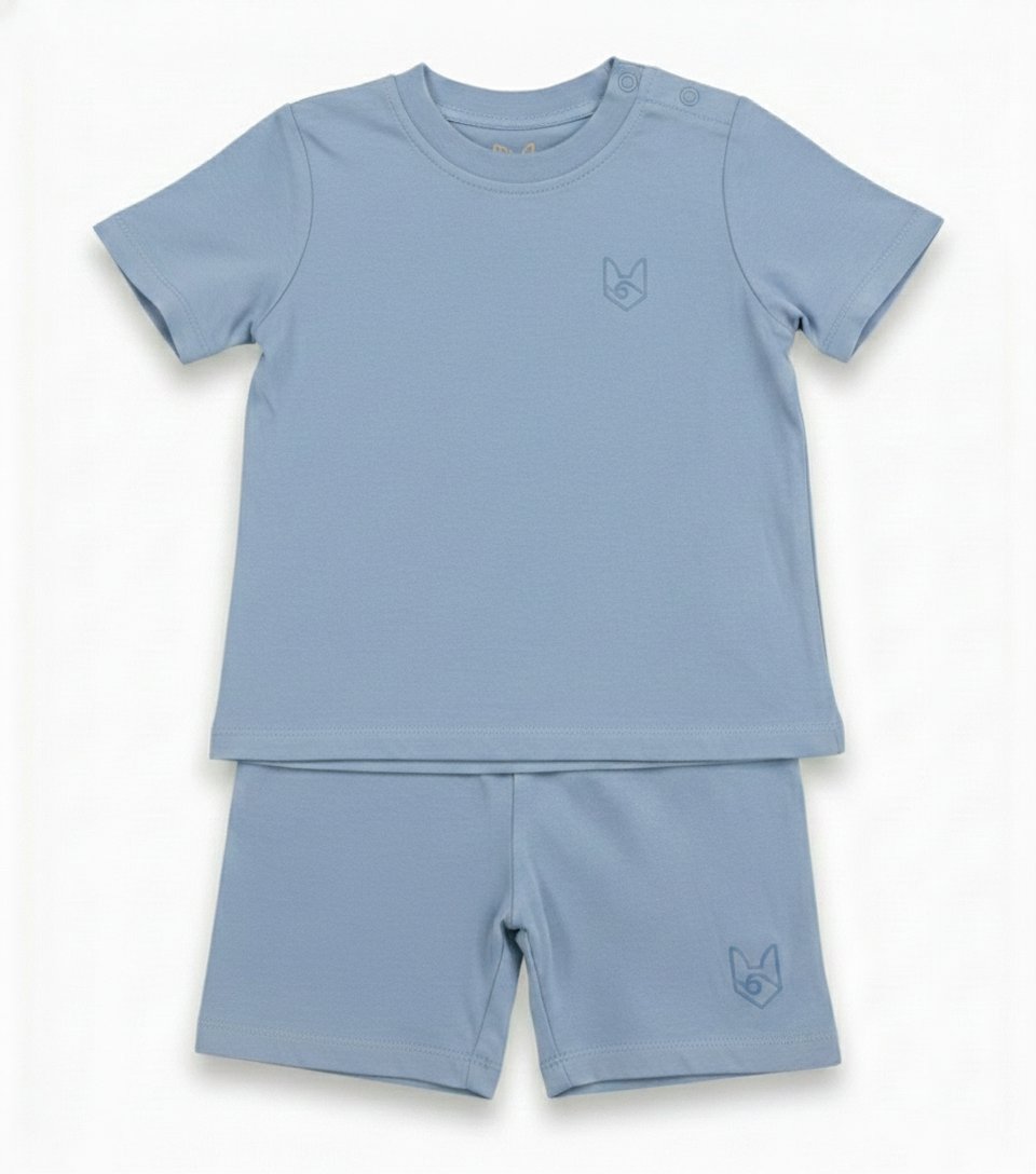 Fox & Ocean Kids Biker Tee in Sky — front view