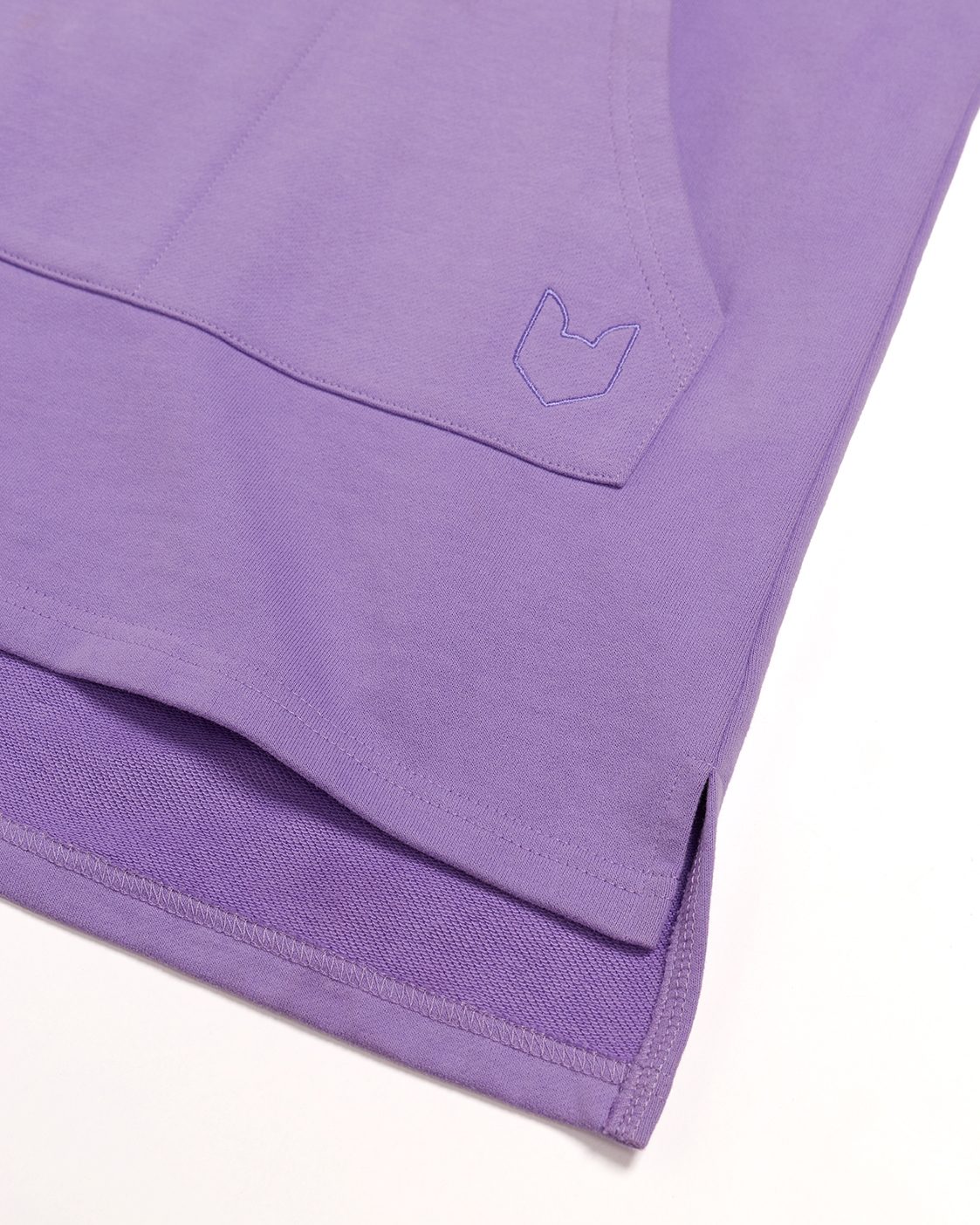 Lavender kids hoodie high-low hem and side vent French terry detail