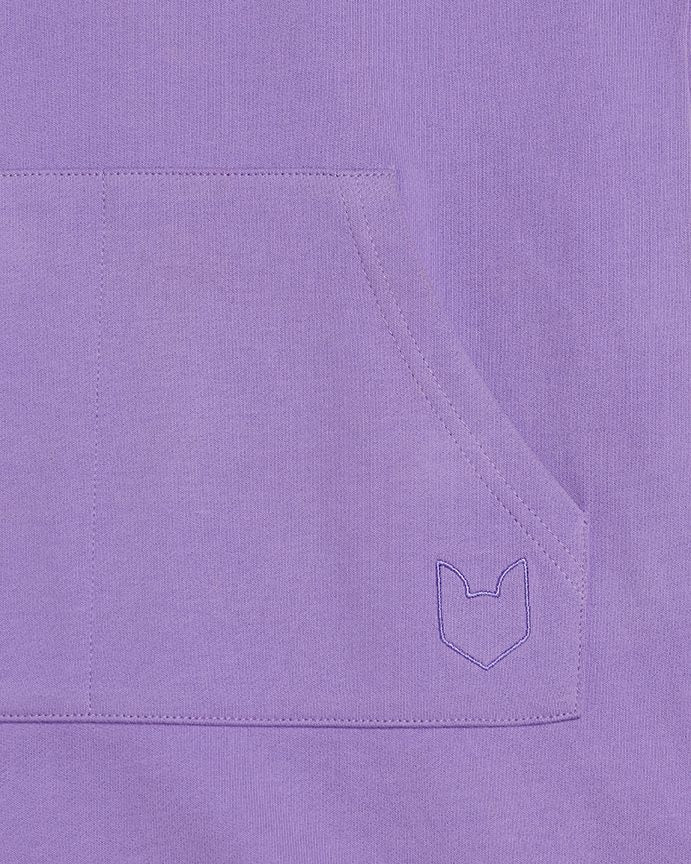 Lavender kids hoodie kangaroo pocket with embroidered Fox and Ocean fox crest detail