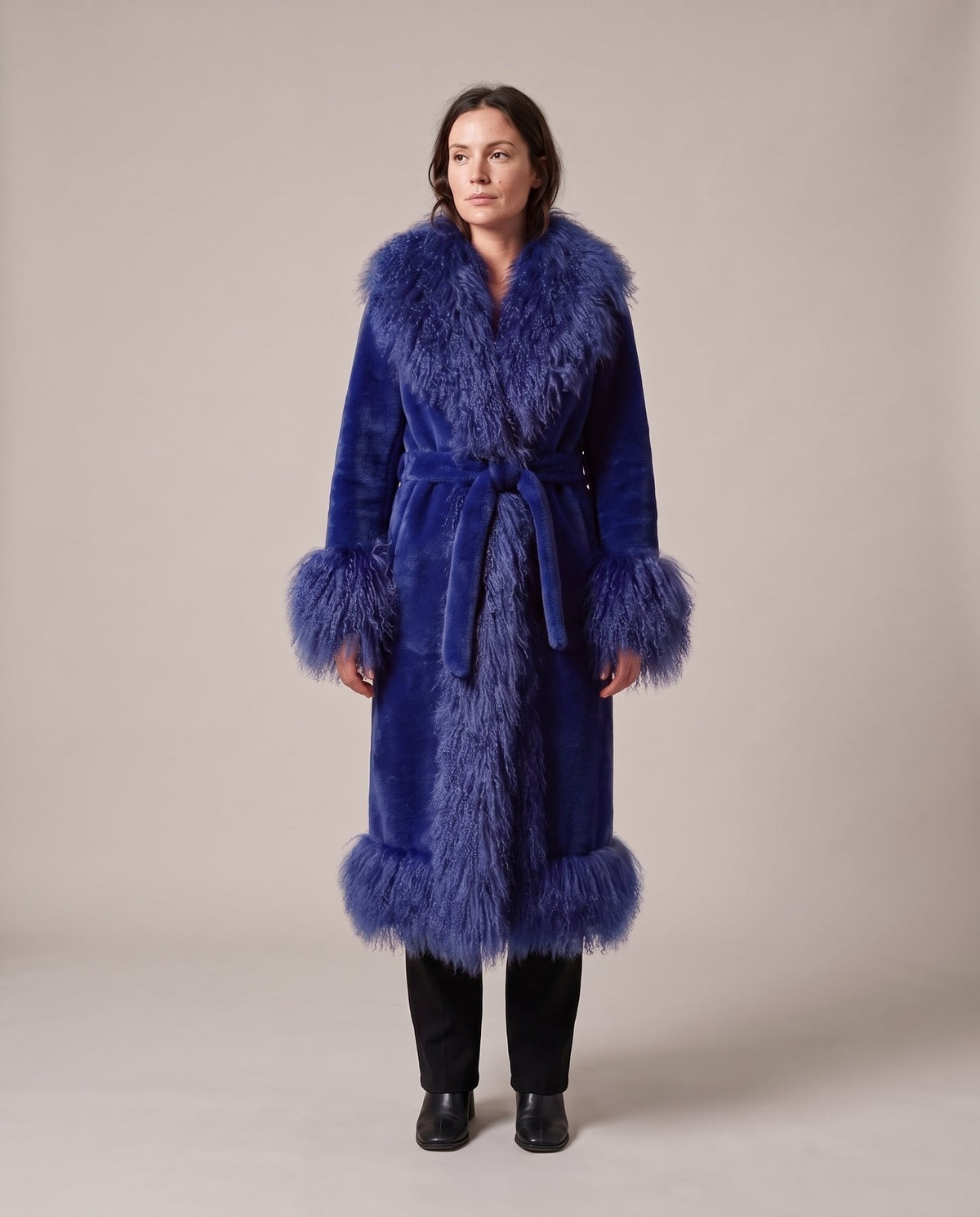 The Ember coat in Ink, full length front view, Fox & Ocean