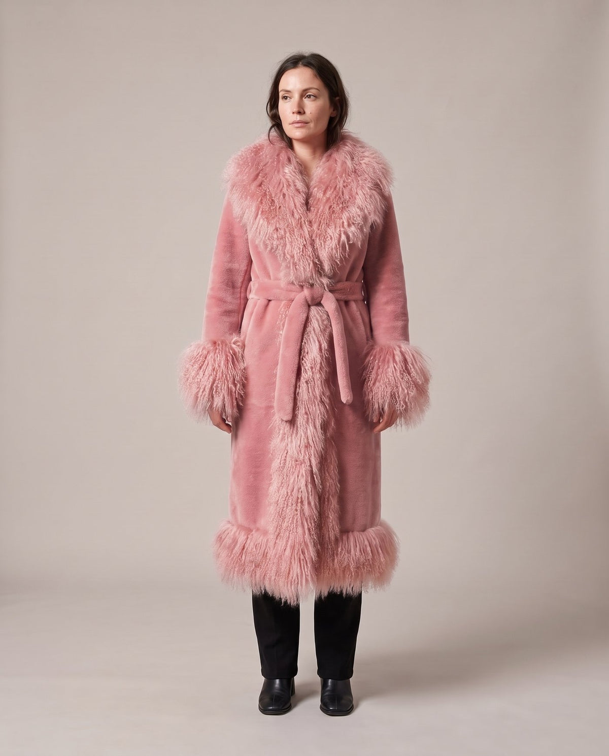 The Ember coat in Rosewater, full length front view, Fox & Ocean