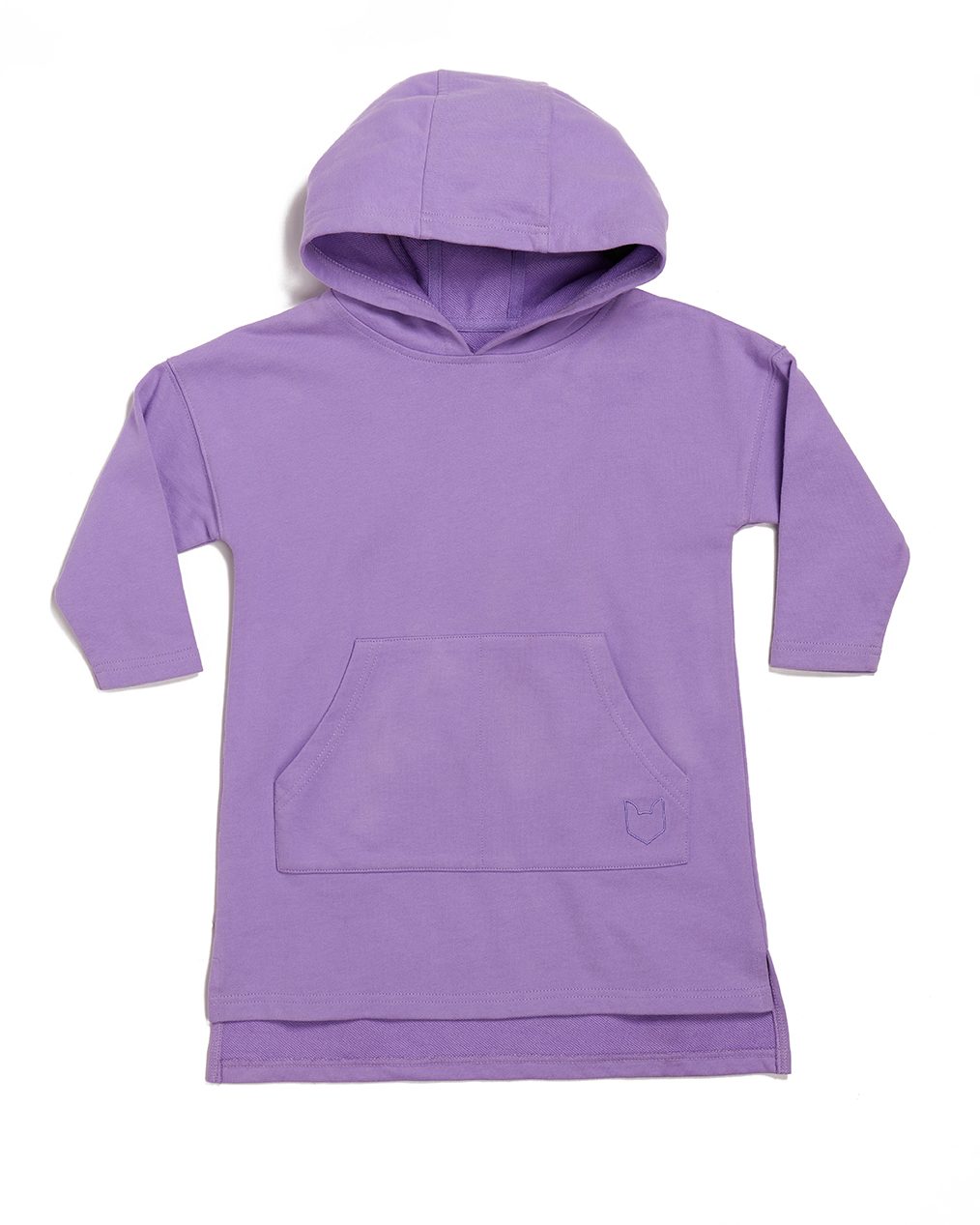 The Story-Keeper kids hoodie in Lavender, hooded tunic front view, Fox and Ocean